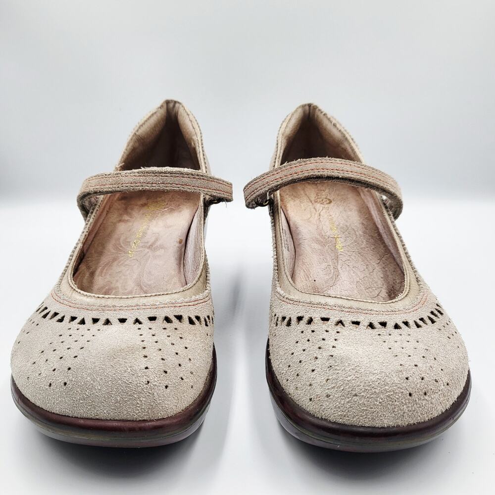 Jambu Lido Gray Beige Brown Orange Trim Suede Mary Jane Wedges Women's Size 7 - Picture 4 of 11